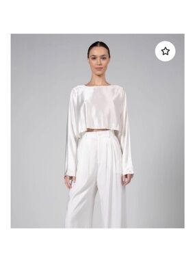 NONchalant Label Emilia Crop Top Ivory silk satin cropped blouse long sleeve